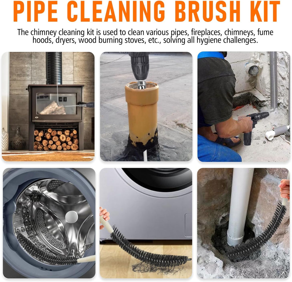 Skiennix 30-Foot Chimney Sweep Kit - 8-Inch Brush Head & Dryer Vent Cleaner with 23 Flexible Rods