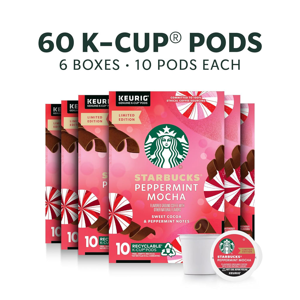 Starbucks Peppermint Mocha K-Cup Coffee Pods - 100% Arabica, Limited Holiday Edition | 60 Pods Total