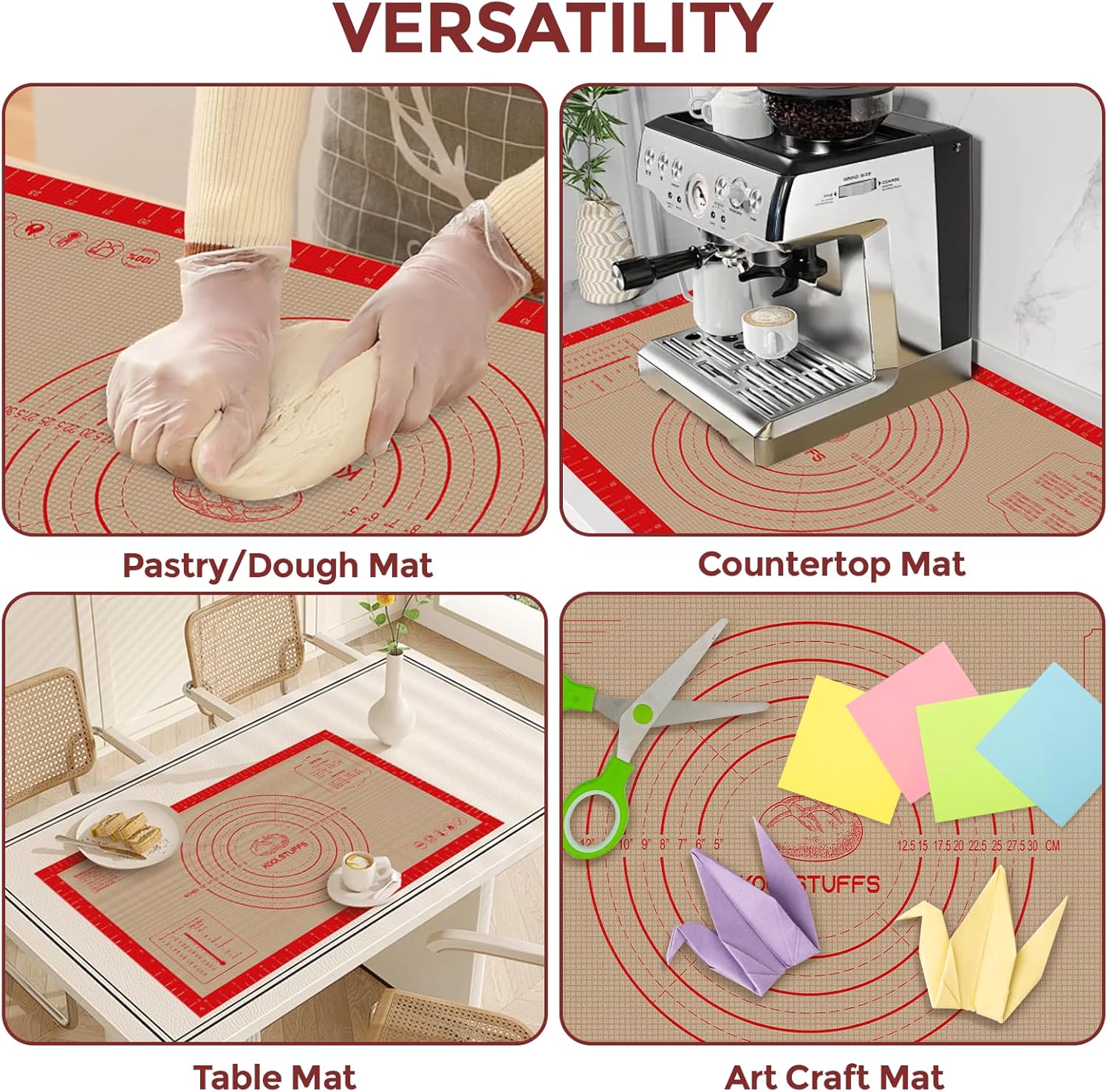 Skiennix Silicone Pastry Mat - Extra Large 26"x16" Non-Slip Baking Mat with Measurements for Easy Dough Rolling