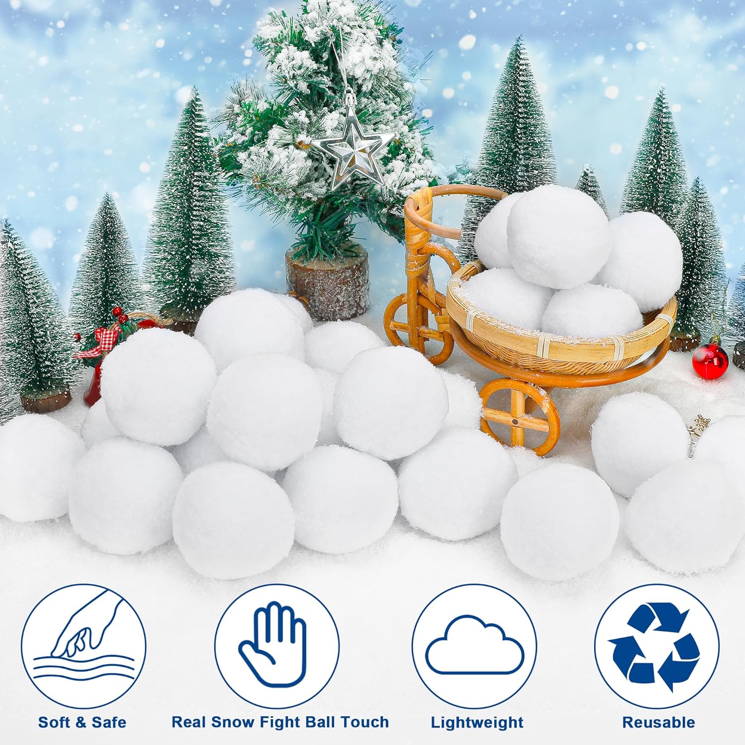 Skiennix 200 Pack Snow Balls - Soft Plush Indoor & Outdoor Winter Game Toys | Realistic Fake Snow Balls