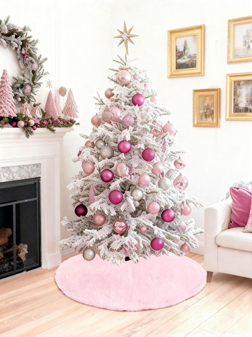 Pink Christmas Tree Skirt 24 inch Small Faux Fur Tree Skirt Xmas Decorations