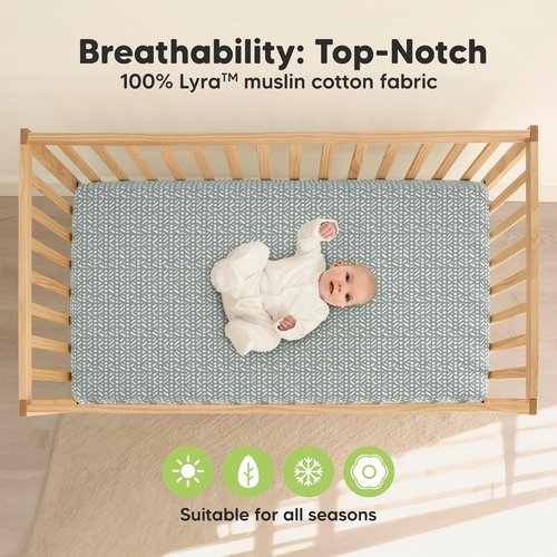 KeaBabies 2-Pack Muslin Crib Sheets - 100% Organic Cotton, Soft & Breathable, Neutral 52x28
