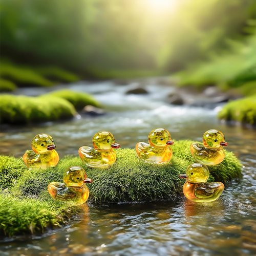 H&D Hyaline & Dora Mini Yellow Glass Duck Figurines - 6 Pcs Crystal Animal Sculptures for Home Decor | 1.3 Inch