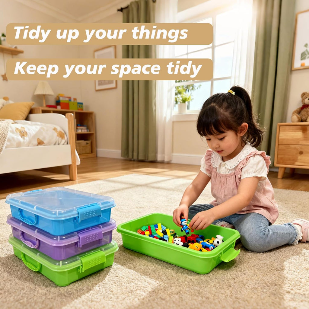 Skiennix 4 Qt Sensory Bin Set - Stackable Storage Bins with Lids for Crafts & Sandbox | Blue, Green, Purple
