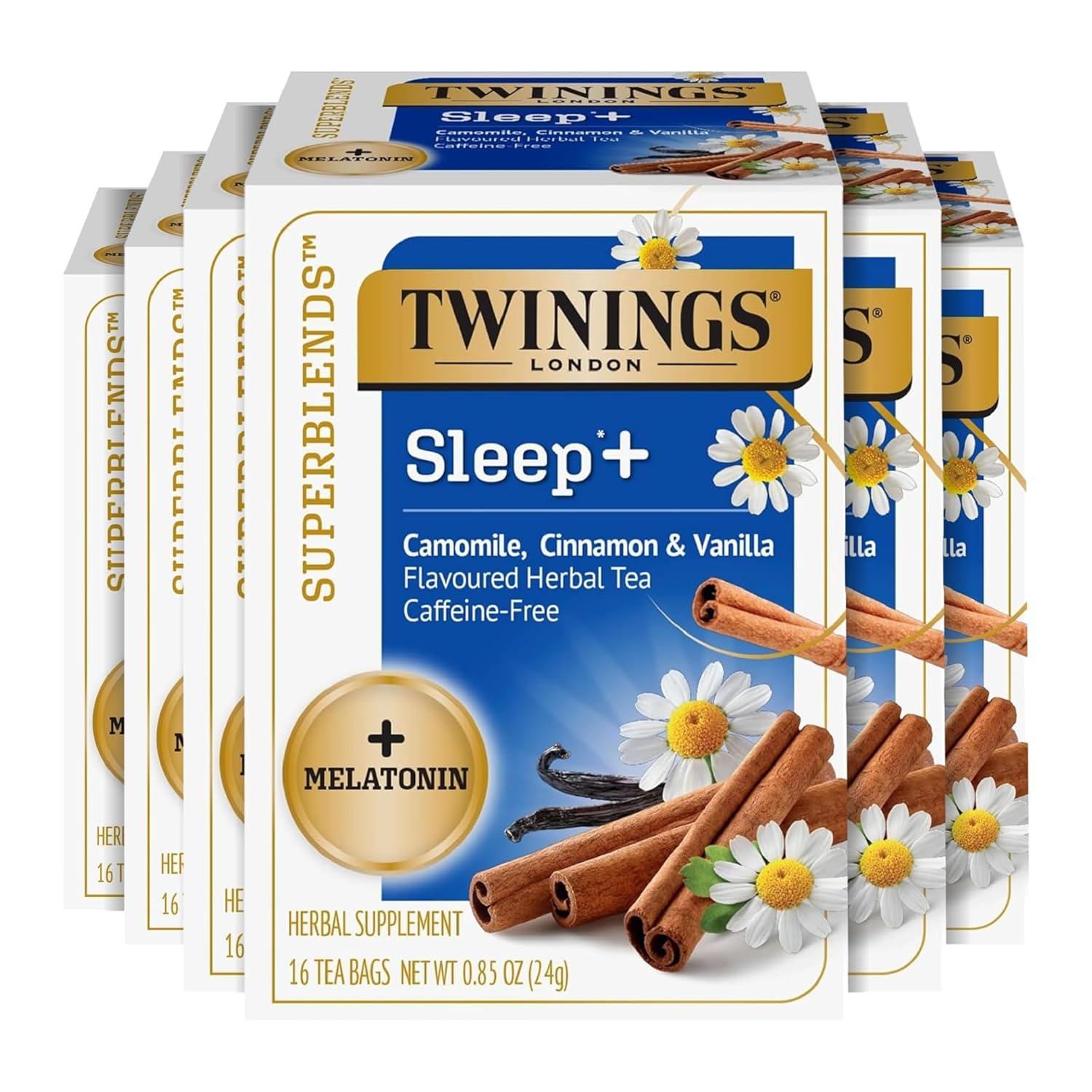 Twinings Superblends Sleep+ Herbal Tea - 1mg Melatonin, Chamomile & Vanilla, Caffeine-Free | 96 Tea Bags