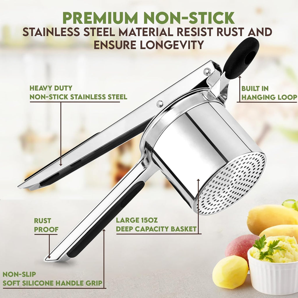 Regine Switzerland 15oz Potato Ricer - Heavy Duty Stainless Steel Masher with 3 Discs | Non-Slip Baby Food Squeezer