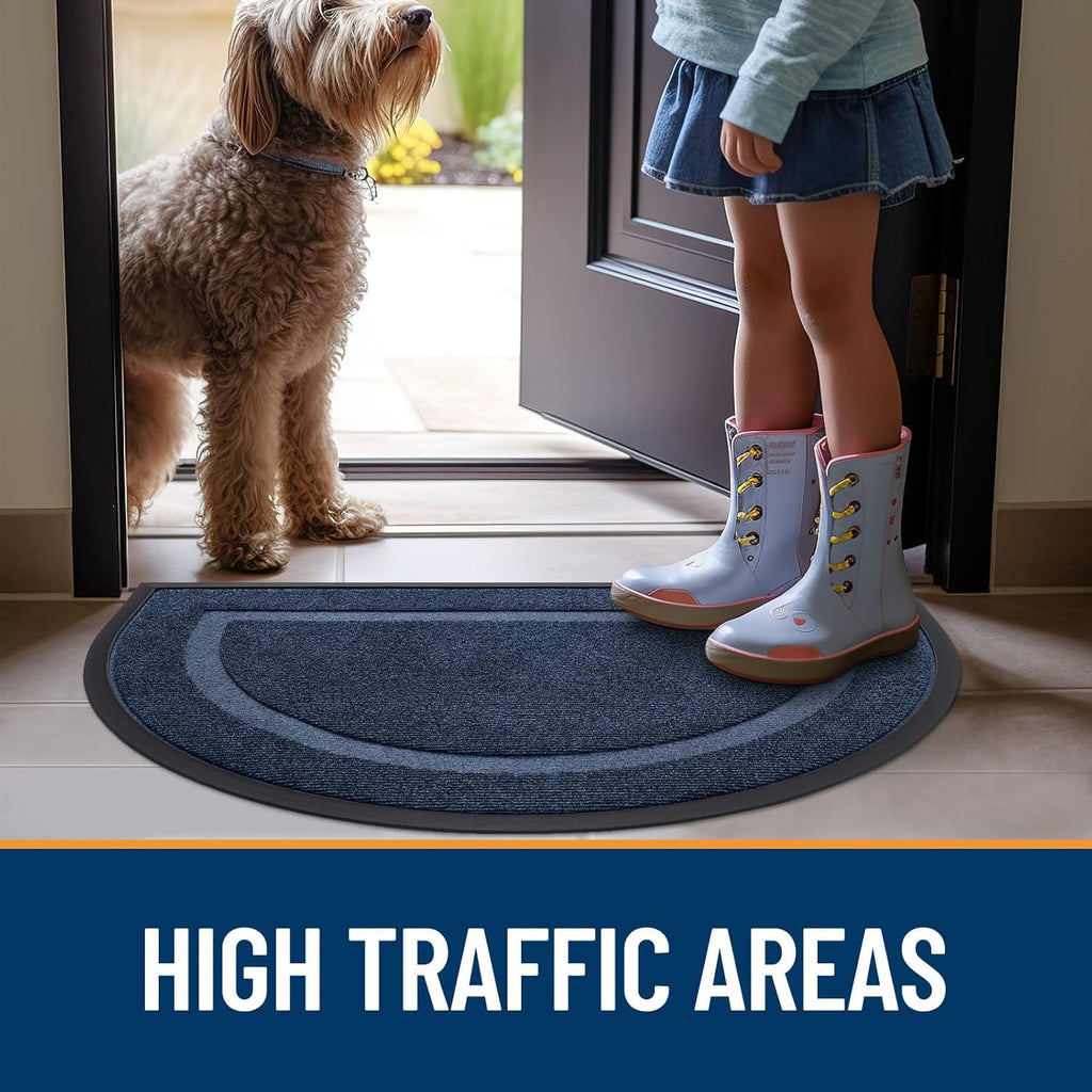 OLANLY Half Circle Door Mat - Waterproof All-Weather Entrance Mat | Easy Clean Natural Rubber, 47x32, Blue