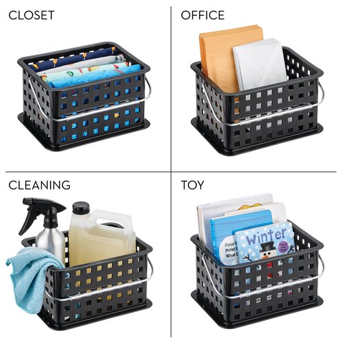 iDesign Plastic Shower Caddy Basket with Handle for Bathroom or College Dorm - Black - Made in USA