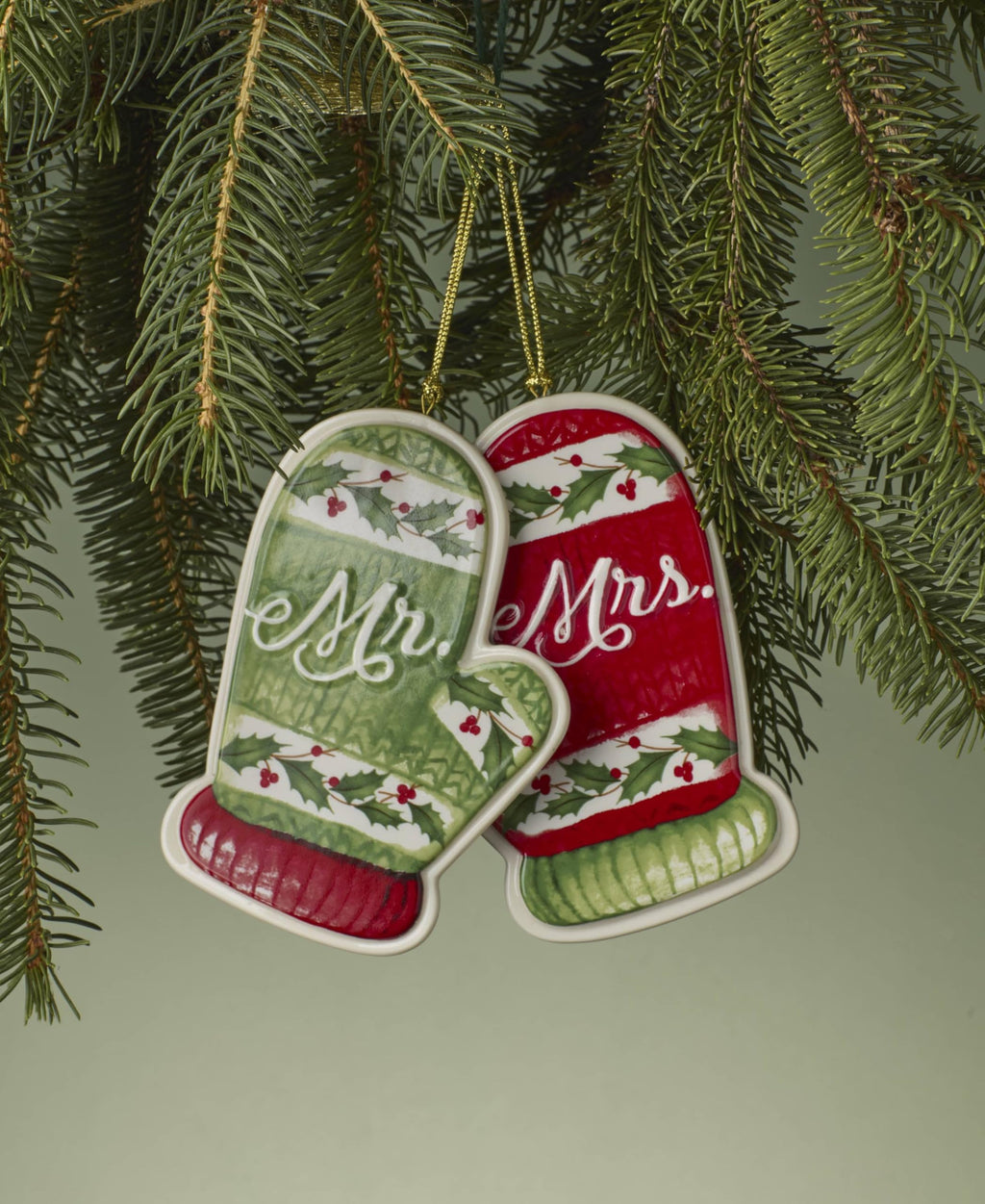 Lenox 896534 Mr. & Mrs. Mitten Ornaments, Set of 2, Christmas Ornament