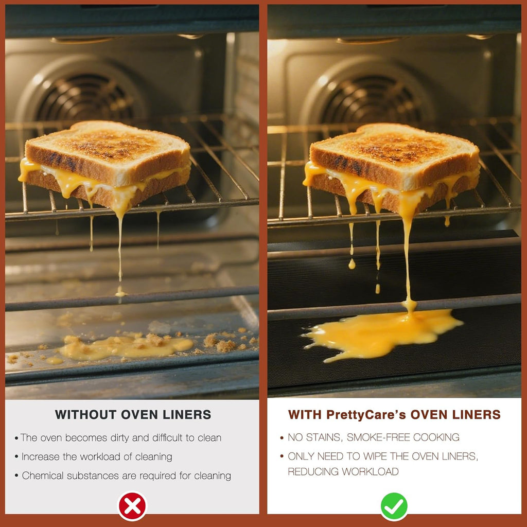 PrettyCare Oven Liners - Heavy Duty Non-Stick Mats | 3 Pack, 16.25”x23” | BPA & PFOA Free Kitchen Accessory