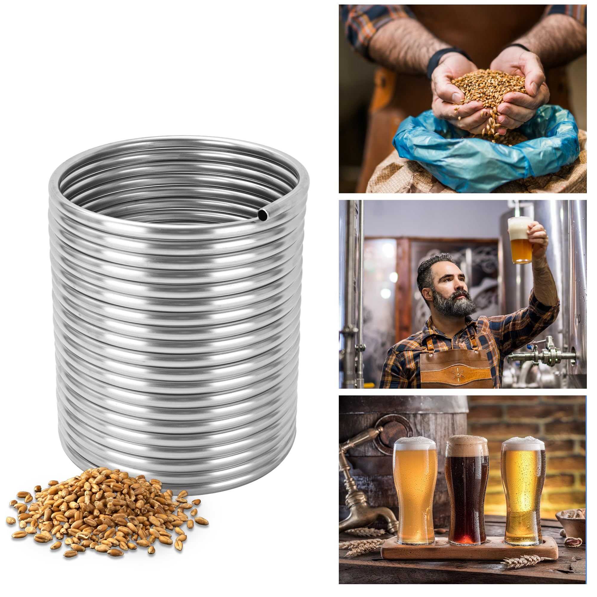 BACOENG 1/2" x 50Ft 304 Wort Chiller, Stainless Steel Tubing Coil for Ice Bath Beer Brewing Tubing Coil, Water Cooler Equipment
