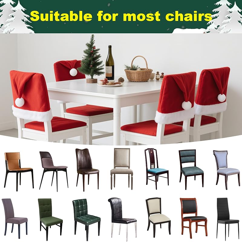 Holiday Christmas Chair Covers Set of 4 with Red Variation - Stretchable Parson Chair Slipcovers