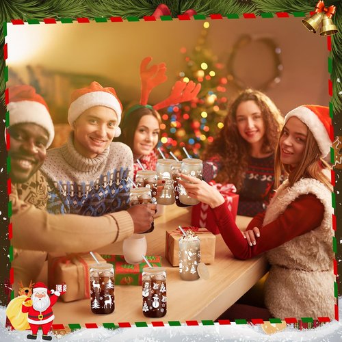 Yetene 24 Set 2026 Christmas Glass Cups Gifts 16 oz Christmas Drinking Glasses with Bamboo Lid Straw Santa Winter Iced Coffee Glasses Gift for Women Xmas Staff Employee Appreciation New Year (White)