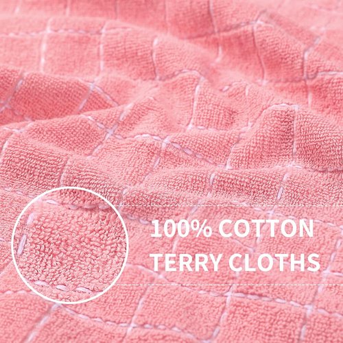 Homaxy Kitchen Towels - 100% Cotton Terry, Soft & Super Absorbent | Checkered Design, Pink, 13 x 28 Inches, 4 Pack