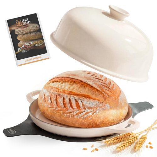 Kook Bread Oven, with Lid and Handles, Enameled Cast Iron Pan and Ceramic Lid, For Baking, Cooking, Roasting and more (Ivory)