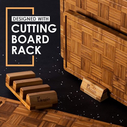 Kikcoin Extra Large Bamboo Cutting Boards - Set of 3 Chopping Boards with Juice Groove | Durable Kitchen Butcher Block