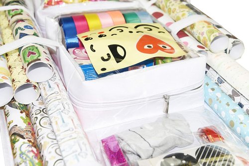 Freegrace Gift Wrap Organizer - Double-Sided 16 x 41 Inch Tearproof Storage Bag | White Ribbon Caddy