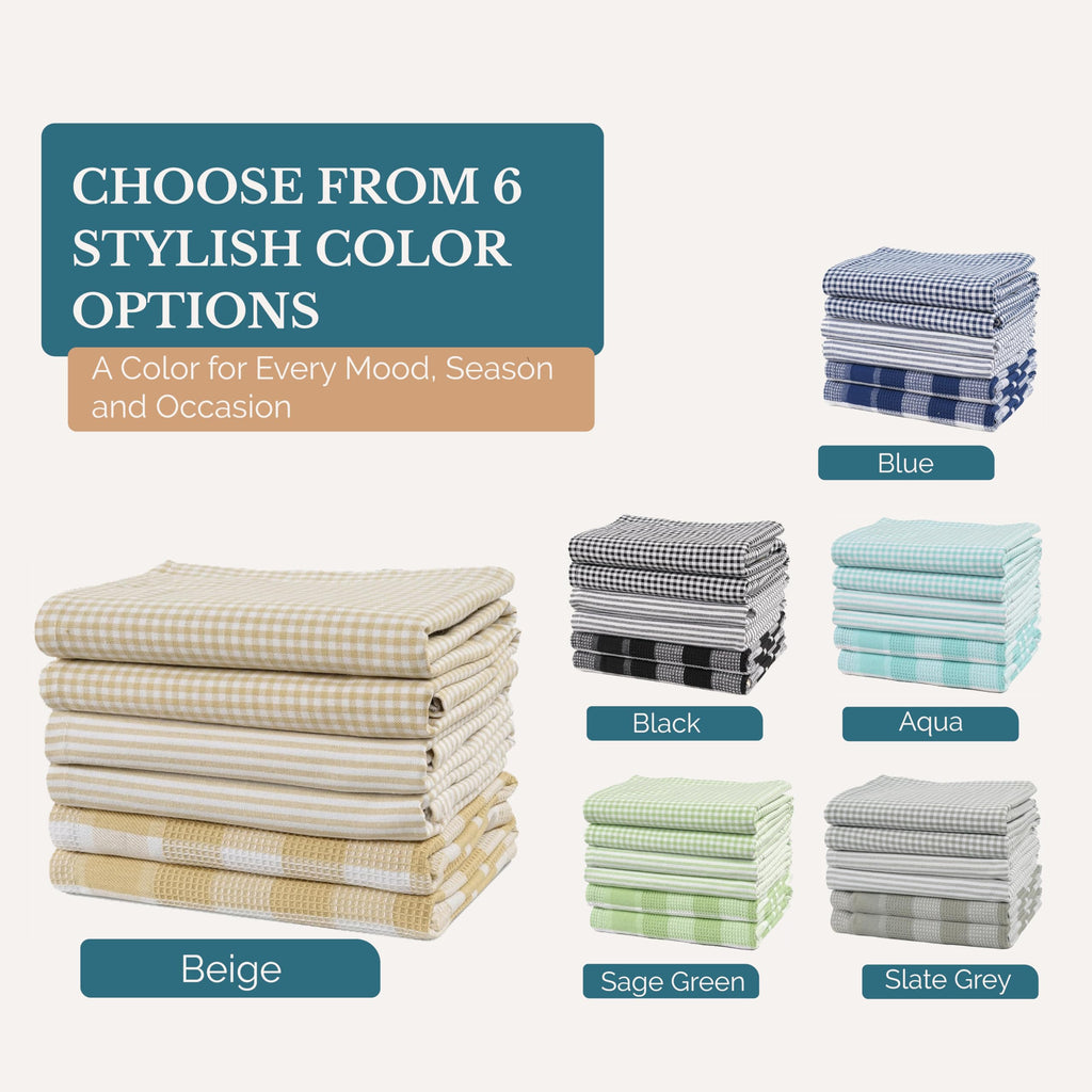 Casa Platino Kitchen Towels Cotton and Kitchen Dish Towels – Soft Cotton Set of 8 with Coordinated Patterns – Inviting Tones for Baking and Everyday Spills – Sage Green