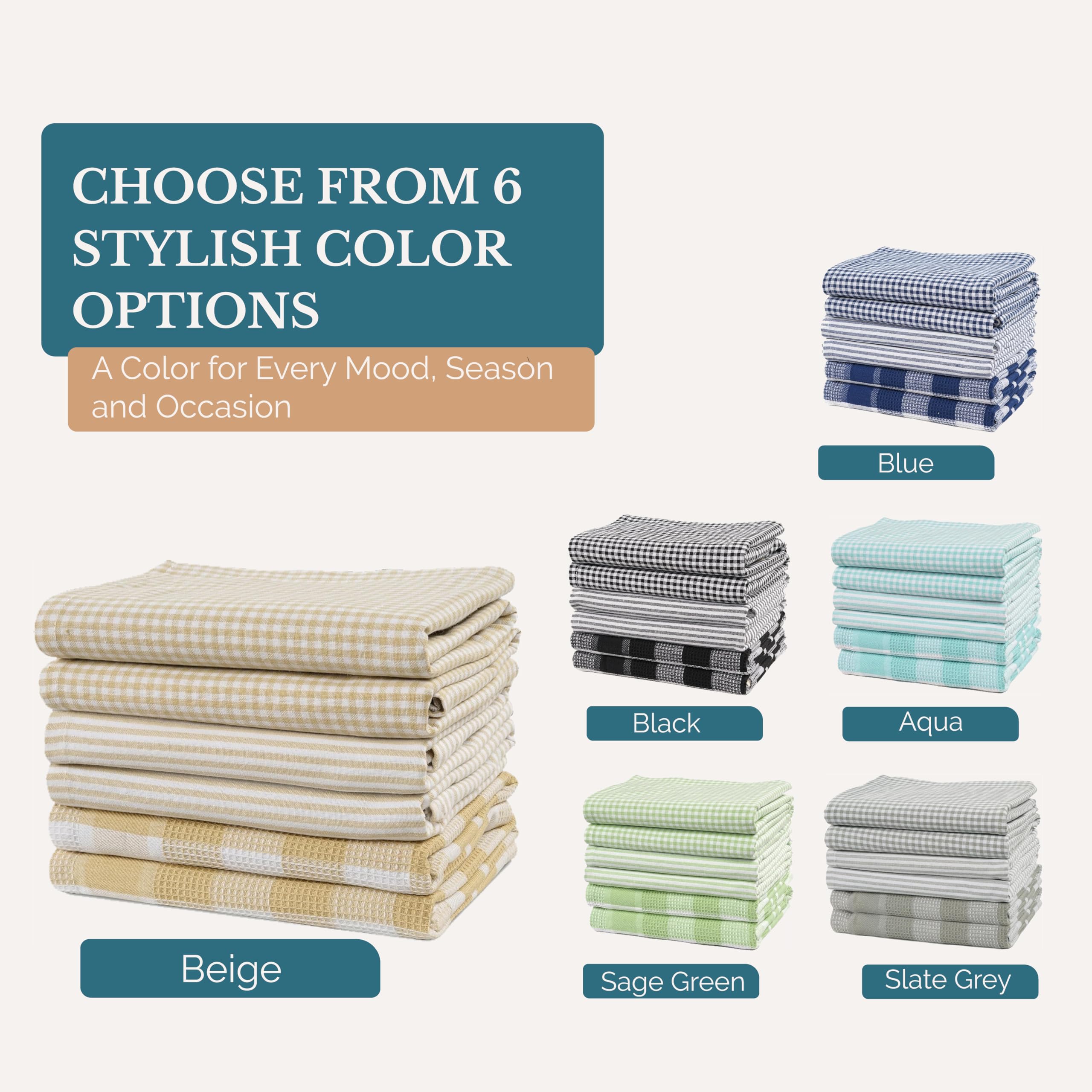 Casa Platino Kitchen Towels Cotton and Kitchen Dish Towels – Soft Cotton Set of 8 with Coordinated Patterns – Inviting Tones for Baking and Everyday Spills – Sage Green