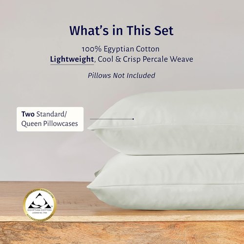 California Design Den Pillow Cases Set of 2 | 100% Egyptian Cotton, Soft & Breathable - Ivory