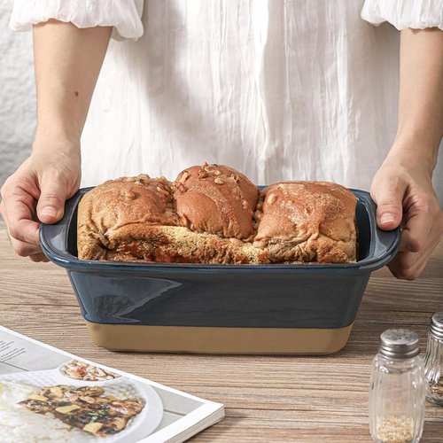 HVH Ceramic Loaf Pan - 9 x 5 Inch Bread Baking Dish | Farmhouse Style in Blue