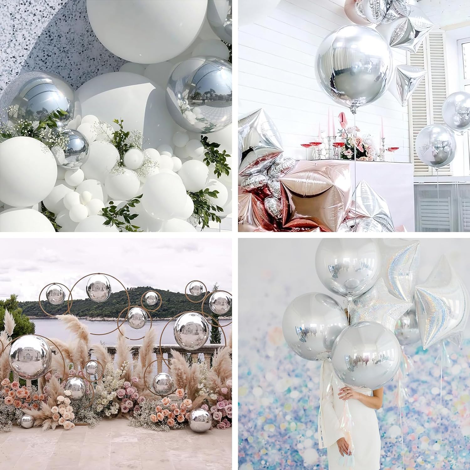 PartyWoo Metallic Silver Foil Balloons - 22 Inch Jumbo Round Mylar Balloons for Graduation & Birthday Decor