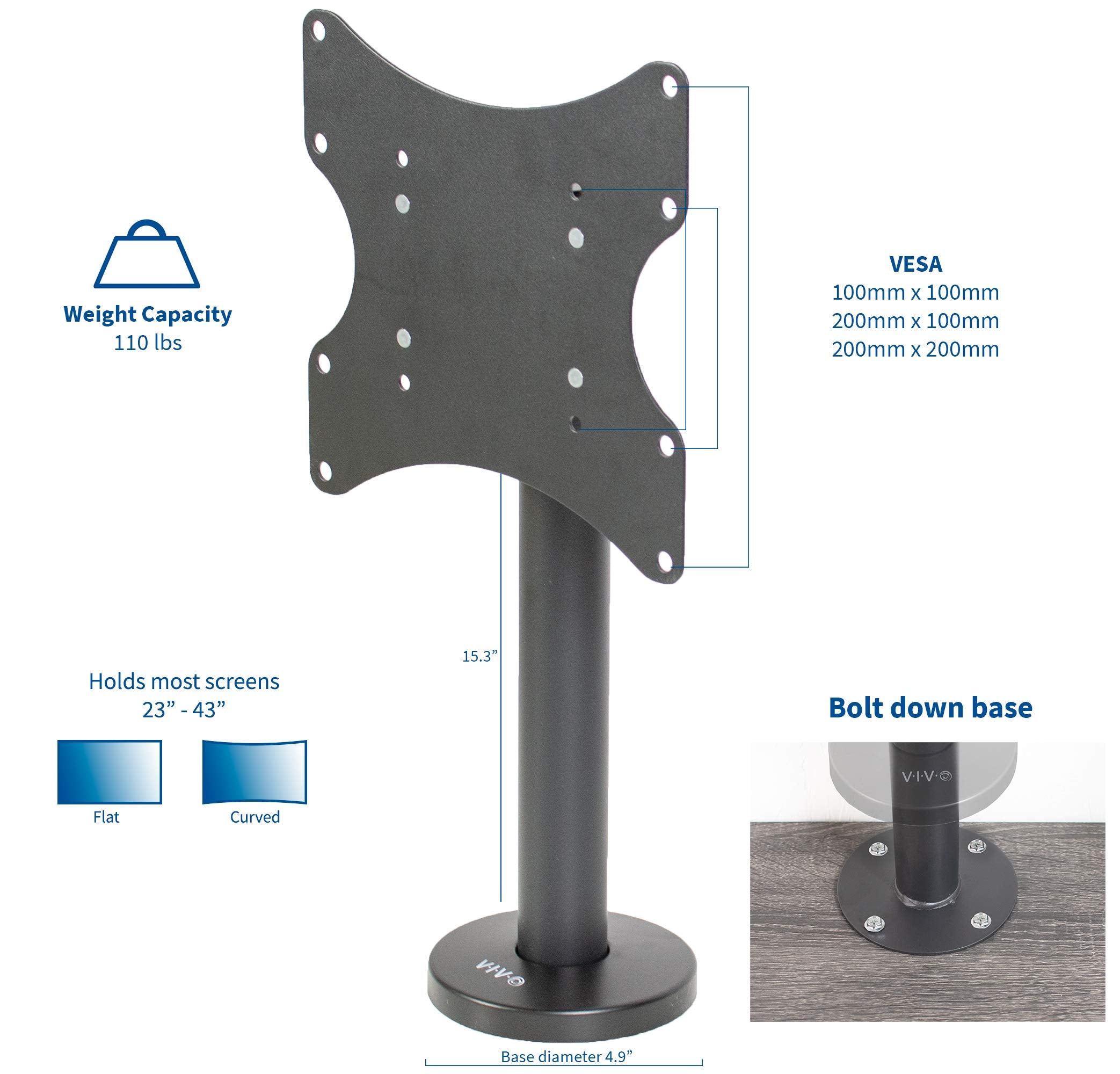 VIVO Swivel Bolt-Down TV Stand for 23 to 43 inch Screens, Desktop VESA Mount, Sturdy Tabletop TV Display STAND-TV00M2