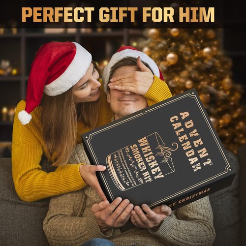 Whiskey Advent Calendar 2025 for Men, 24-Day Bourbon Smoker Infuser Kit for Cocktail and whisky Lovers, Perfect Christmas and Holiday Gift for Husband, Dad, Boyfriend, Him(NO BUTANE,GLASS)