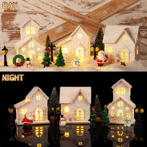 Fovths Christmas Village Set - 35 Lighted LED Houses with Mini Figurines & Fake Snow | Winter Decor