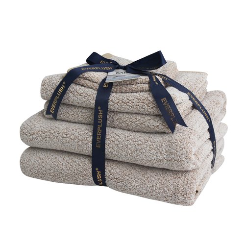 Everplush Diamond Jacquard 6 Pieces Bath Towel Set, Luxury Super Soft Oversized Towels, Highly Absorbent Diamond Jacquard Quick Dry Bath Towel for Bathroom Brown Towels