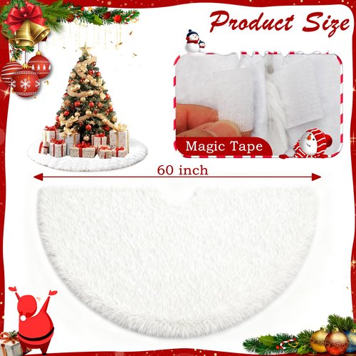Christmas Tree Skirt, Deluxe 60 Inch Decoration Tree Skirt, White Faux Fur Soft Thick Plush Tree Base Cover, Large Round Area Mat for Home Merry Christmas Holiday Season Party