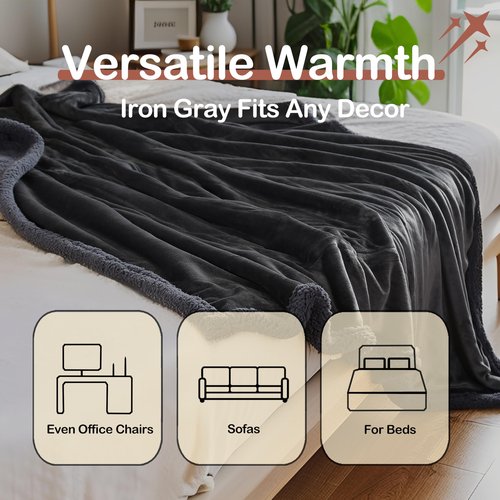Electric Heated Blanket Full Size 72" x 84" - 5 Heat Settings & 10H Auto-Off, Microplush Flannel & Sherpa Lining, Machine Washable, Overheat Protection, Ideal Gifts for Home/Bedroom/Sofa, Dark Gray