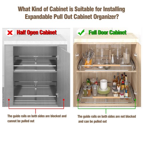 Pull Out Cabinet Organizer, 12.2~17.9"W x 22.5"D Expandable Pull Out Shelves for Kitchen Cabinets, Heavy Duty Metal Slide Out Pantry Shelves Sliding Shelf for Home Kitchen,Under Sink,Wardrobe