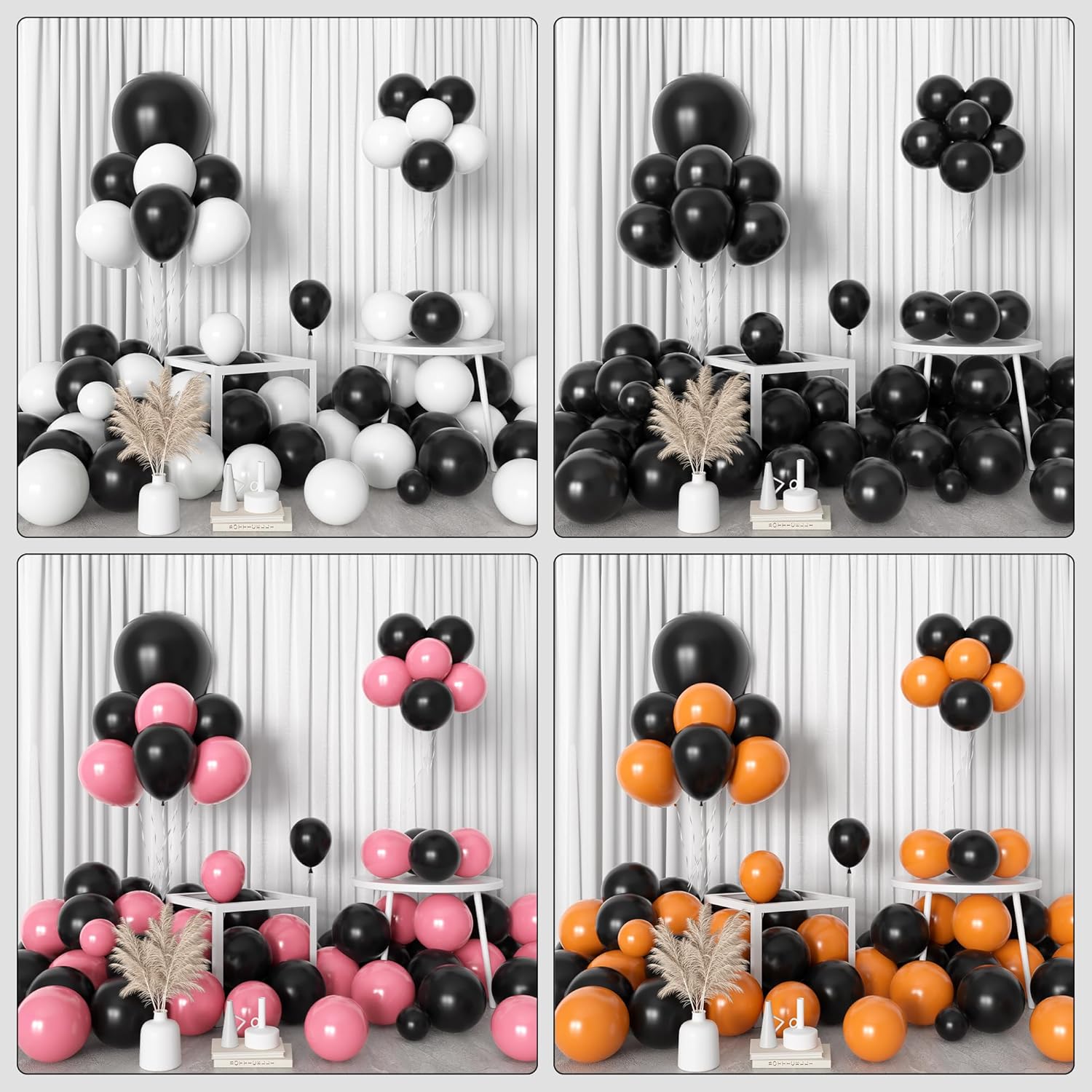 Amandir 153-Piece Black Balloon Arch Garland Kit - Matte Latex Balloons in 5-18 Inch Sizes for Parties