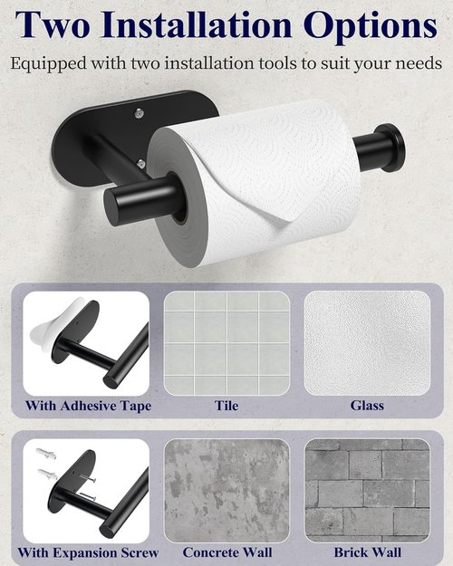 Kitsure Toilet Paper Holder - Premium Waterproof Stainless Steel Wall-Mount | Ideal for Bathroom & RV, Black 6.5" L