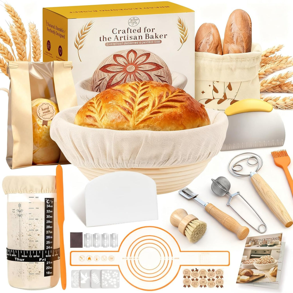 **Sourdough Starter Kit by Complete | Easy-to-Clean Baking Supplies for Beginners | Includes Proofing Basket, Sling, Jar & More**