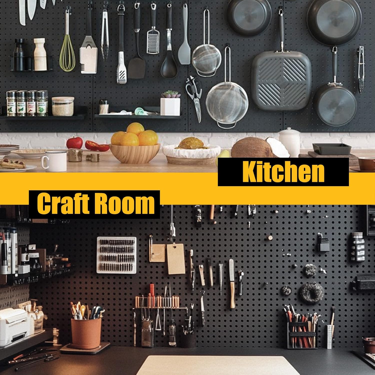 Spampur Metal Pegboard Panels - 8 Pack Heavy-Duty Wall Organizer with 50 Hooks | Black for Home & Garage
