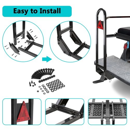 10L0L Universal Golf Cart Rear Seat Safety Grab Bar & Trailer Hitch Kit for Yamaha EZGO Club Car