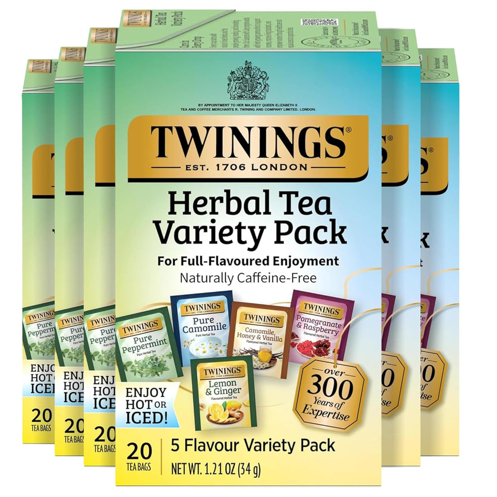 Twinings Herbal Tea Variety Pack - 20 Count (Pack of 6) | 5 Delicious Flavors, Naturally Caffeine-Free