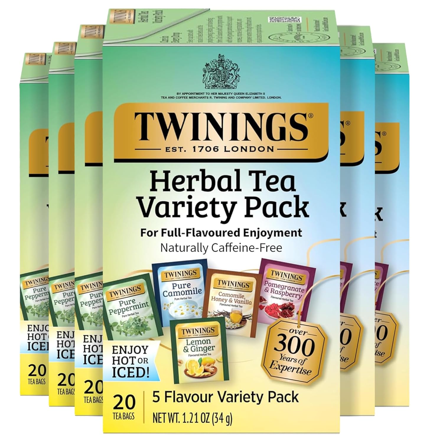 Twinings Herbal Tea Variety Pack - 20 Count (Pack of 6) | 5 Delicious Flavors, Naturally Caffeine-Free