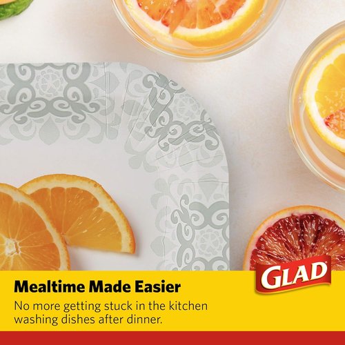 Glad Heavy Duty Paper Plates - Soak Proof & Cut Proof Disposable Plates | 7 Inch, Grey Victorian Pattern, 50 Count