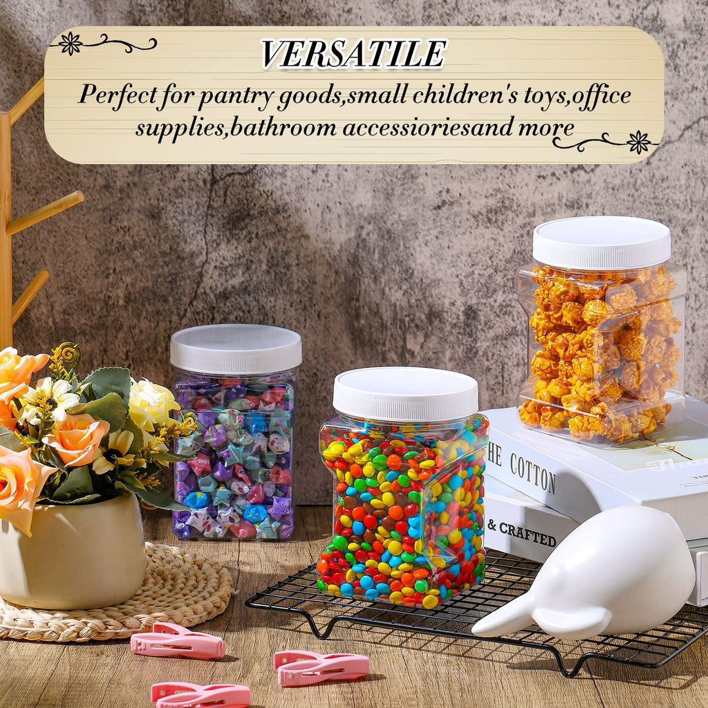 Eaasty 12 Pcs Half Gallon Square Plastic Containers with Lids 60.8 oz Clear Plastic Jars Storage Containers Grip Jars Large Mouth Square Canisters for Food Snack Kitchen
