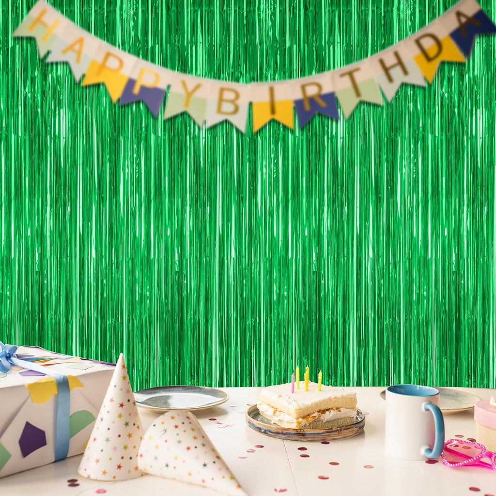 Skiennix 8 Pack Green Streamers - 3.28 FT x 7.05 FT Dinosaur Backdrop | Metallic Tinsel Fringe Curtains for Jungle Party Decor