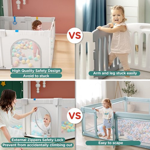 Cherrysea Baby Playpen - Large Anti-Fall Toddler Safety Play Center with Gate & 30 Ocean Balls