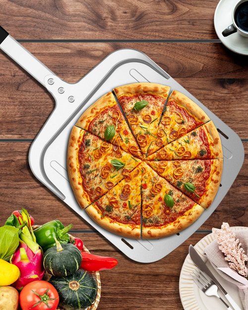 Perforated Aluminum Pizza Peel 12 inch, Nonstick Pizza Paddle (12x13.7'') with Heat-resistant Handle, Detachable and Lightweight Pizza Spatula, 12'' Pizza Turning Peel, Pizza Oven Accessories