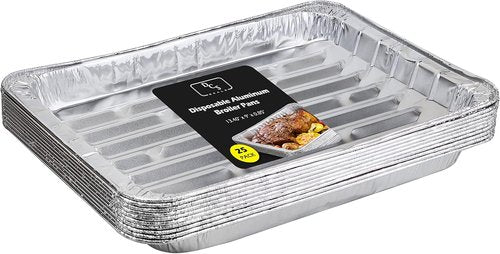 Aluminum Broiler Pans by [Brand Name] - Durable Disposable BBQ Grill Trays | Pack of 25 - 13.40" x 9" x 0.85"