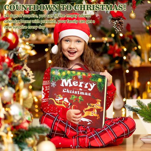 Christmas Advent Calendar 2025, Empty Advent Calendar to Till Yourself, 24 Days Christmas Countdown Advent Calendar, Reusable Xmas Gifts Boxes for Boys Girls Teens Adults