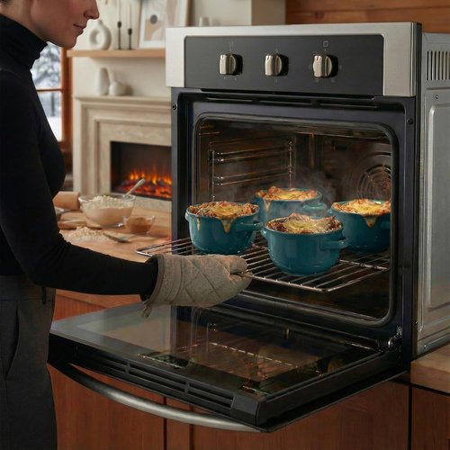 KooK French Onion Soup Bowls - Oven Safe Ceramic Crocks | Set of 4, 18 oz, Teal Color