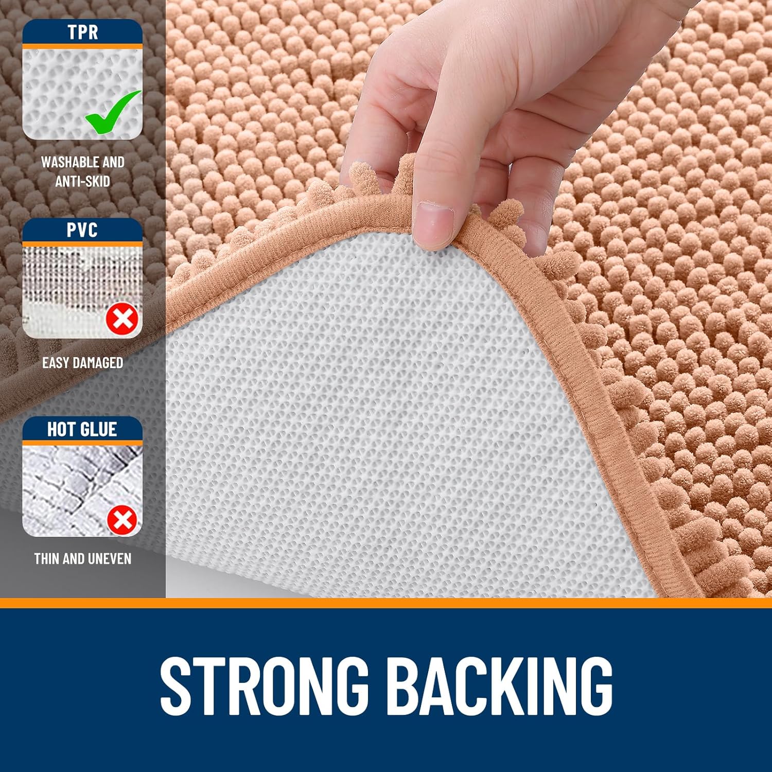 OLANLY Bathroom Runner Rug - Extra Soft Chenille, Quick Dry & Machine Washable | 47x17 Inches, Peach