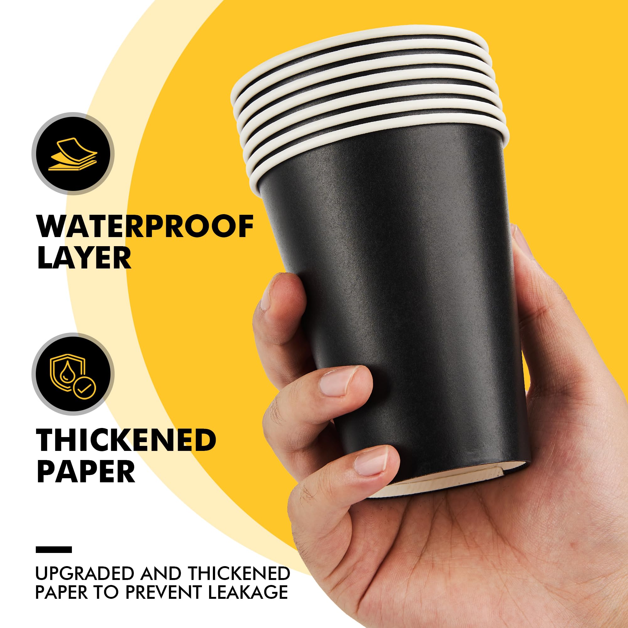 RACETOP 50 Pack 12 oz Coffee Cups with Lids, Black Disposable Coffee Cups with Lids, Sleeves and Stirring Sticks, Hot Paper Coffee Cup 12 oz for Hot Drinks, Parties, Picnic, Travel, and Events